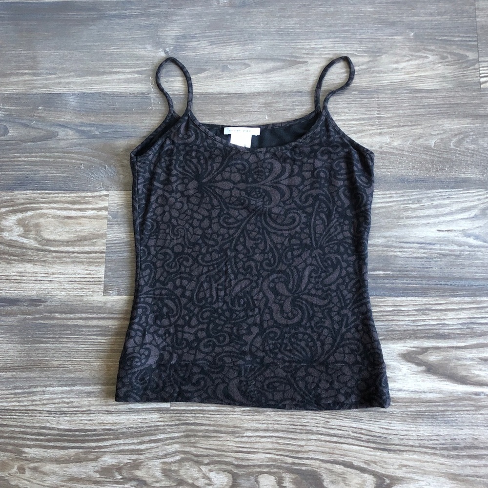 Sarah Pacini Modal Blend Camisole Tank Top Brown Black Paisley Layering